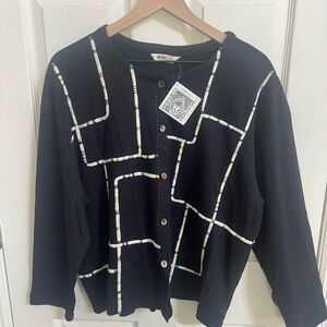 Marketplace Black Cardigan with Geometric Pattern, Sustainable, Artsy Vibes,